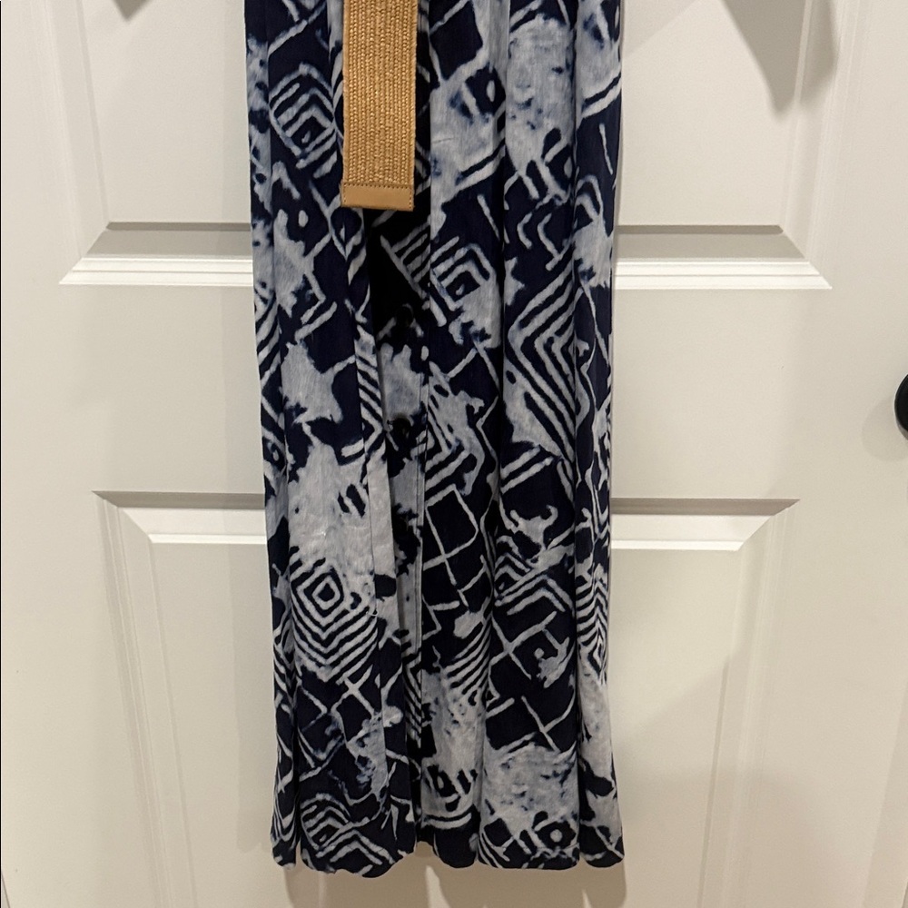 Donna Karan Navy and White Geometric Dress with Tan Belt - Picture 5 of 6